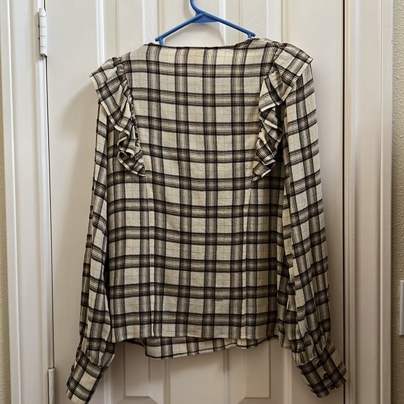 Sézane Women’s Angela Shirt Button Ruffle Front Casablanca Plaid Blouse Size 36 - Picture 7 of 7